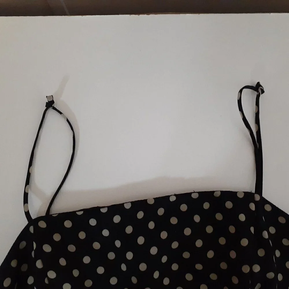 CDC Spaghetti Strap, Black w White Polka Dot Short Fit & Flare Dress; Size 6